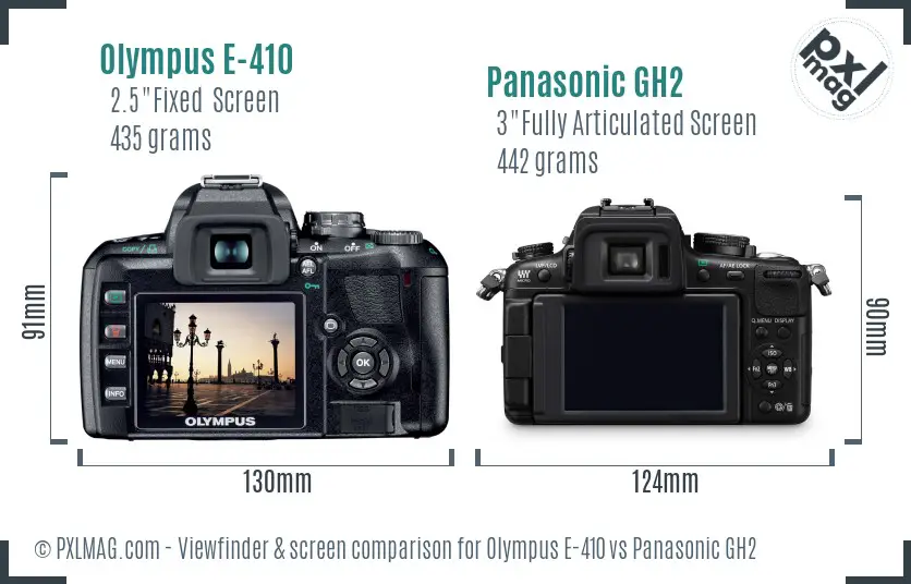 Olympus E-410 vs Panasonic GH2 Screen and Viewfinder comparison