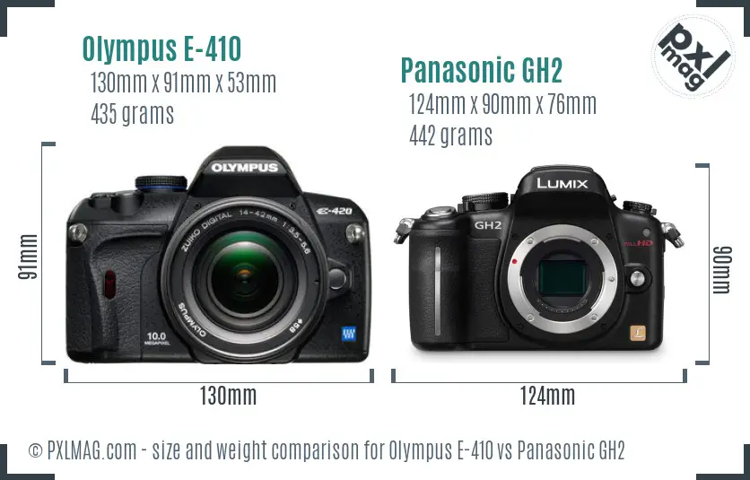 Olympus E-410 vs Panasonic GH2 size comparison