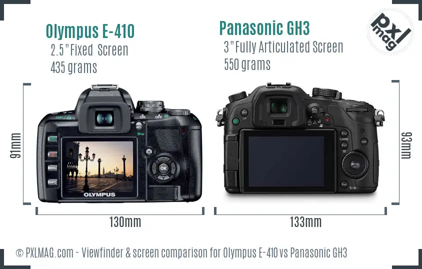 Olympus E-410 vs Panasonic GH3 Screen and Viewfinder comparison