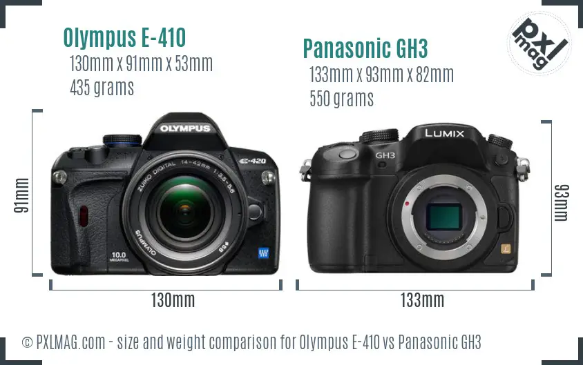 Olympus E-410 vs Panasonic GH3 size comparison