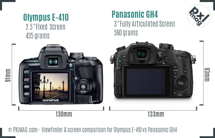Olympus E-410 vs Panasonic GH4 Screen and Viewfinder comparison