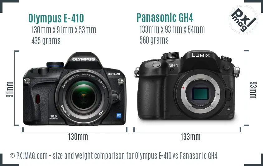 Olympus E-410 vs Panasonic GH4 size comparison