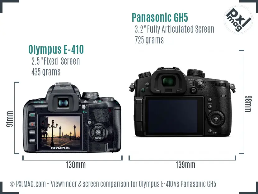 Olympus E-410 vs Panasonic GH5 Screen and Viewfinder comparison