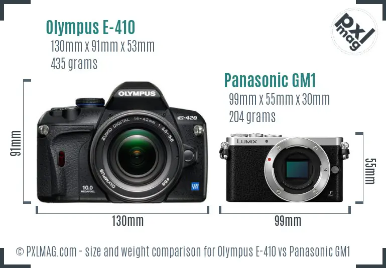 Olympus E-410 vs Panasonic GM1 size comparison