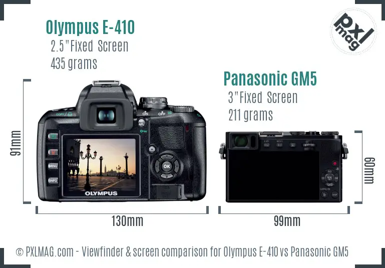 Olympus E-410 vs Panasonic GM5 Screen and Viewfinder comparison