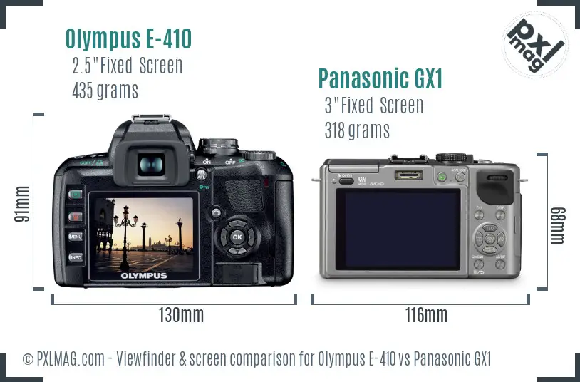 Olympus E-410 vs Panasonic GX1 Screen and Viewfinder comparison