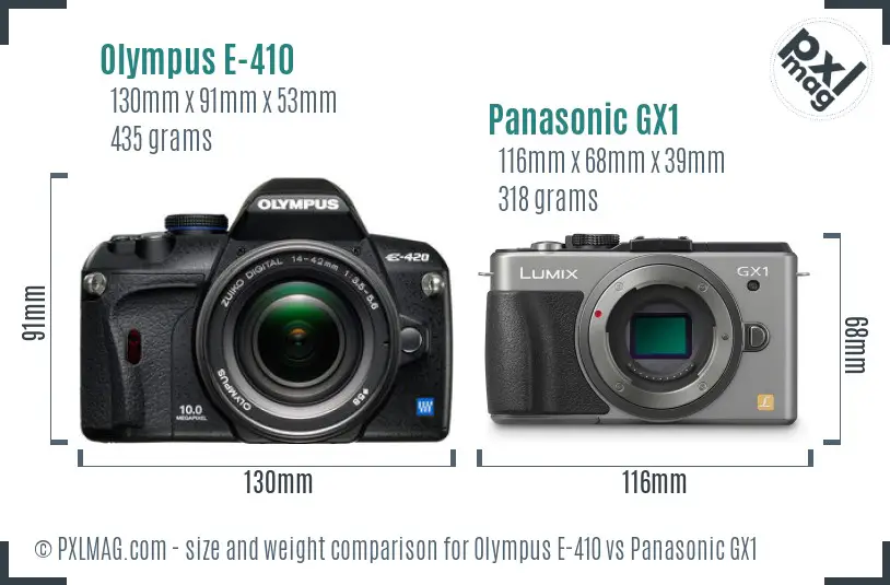 Olympus E-410 vs Panasonic GX1 size comparison