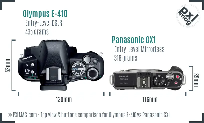 Olympus E-410 vs Panasonic GX1 top view buttons comparison