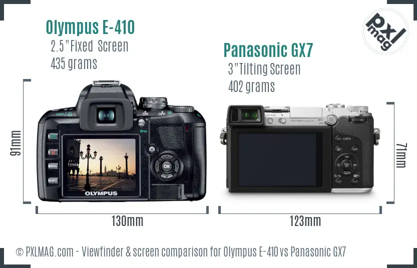Olympus E-410 vs Panasonic GX7 Screen and Viewfinder comparison