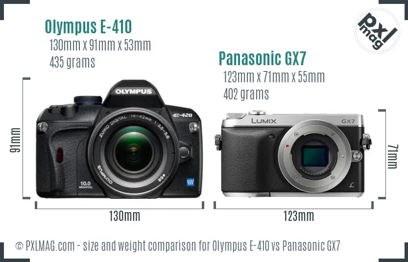 Olympus E-410 vs Panasonic GX7 size comparison