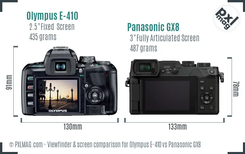 Olympus E-410 vs Panasonic GX8 Screen and Viewfinder comparison