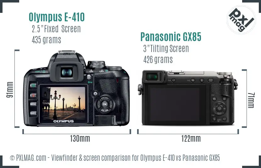 Olympus E-410 vs Panasonic GX85 Screen and Viewfinder comparison