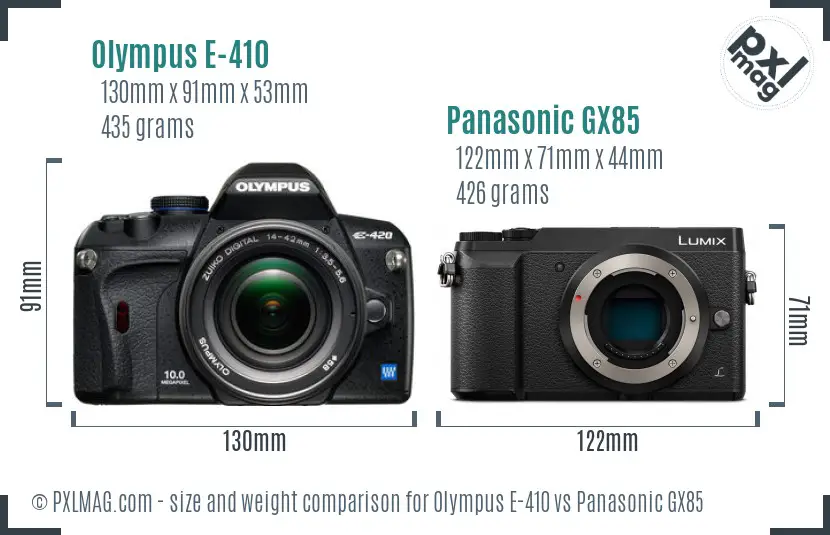 Olympus E-410 vs Panasonic GX85 size comparison