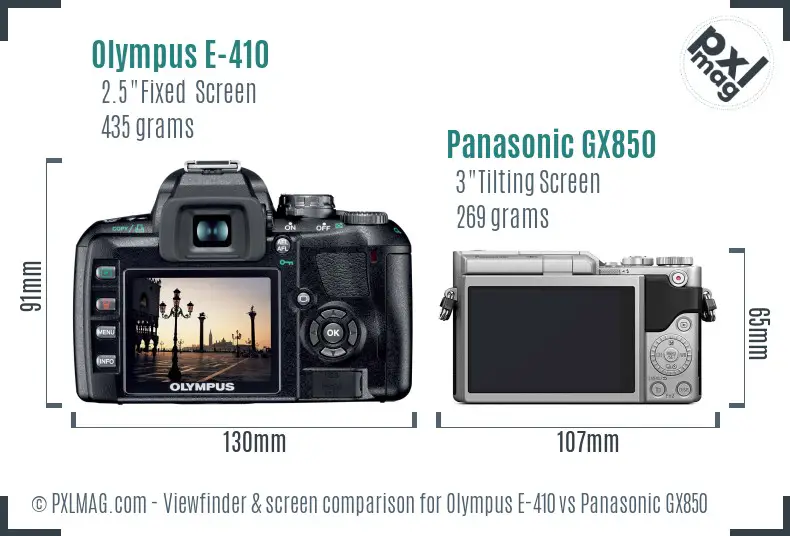 Olympus E-410 vs Panasonic GX850 Screen and Viewfinder comparison
