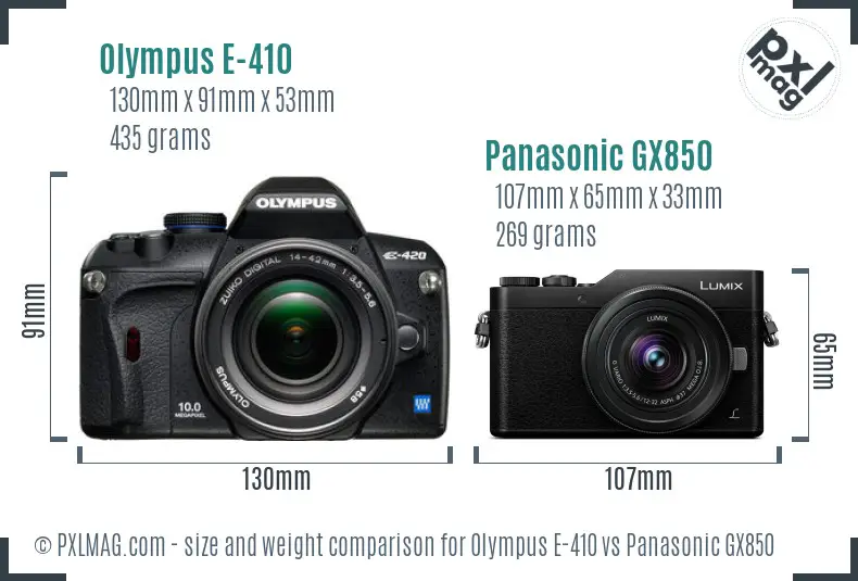 Olympus E-410 vs Panasonic GX850 size comparison