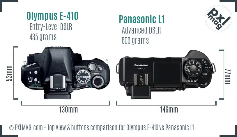 Olympus E-410 vs Panasonic L1 top view buttons comparison Olympus E-410 vs Panasonic L1 top view buttons comparison