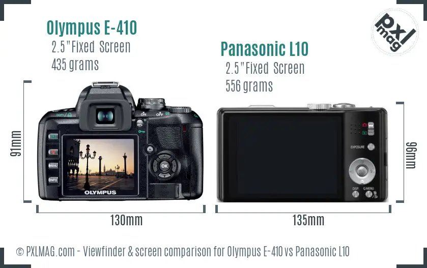 Olympus E-410 vs Panasonic L10 Screen and Viewfinder comparison