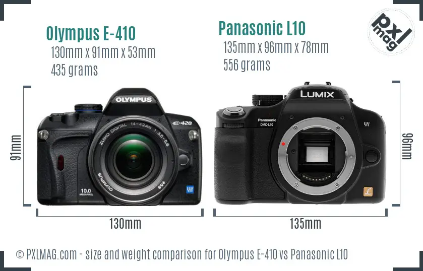 Olympus E-410 vs Panasonic L10 size comparison