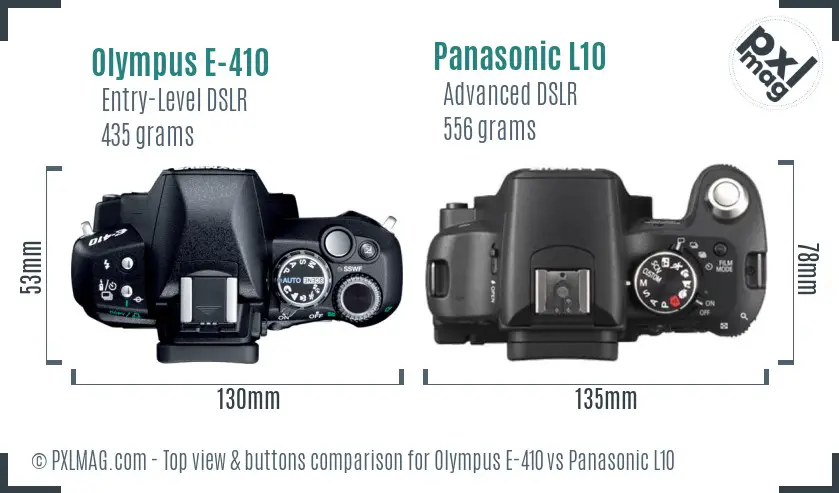 Olympus E-410 vs Panasonic L10 top view buttons comparison