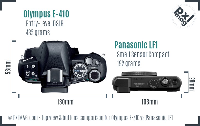 Olympus E-410 vs Panasonic LF1 top view buttons comparison