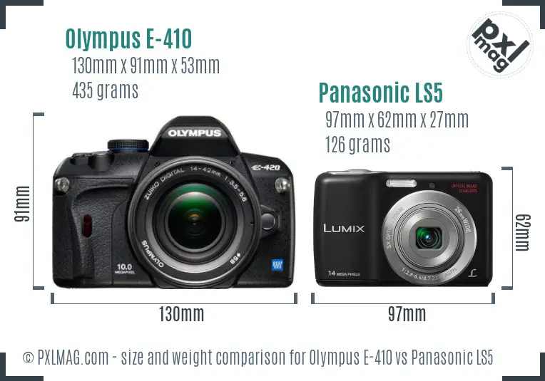 Olympus E-410 vs Panasonic LS5 size comparison