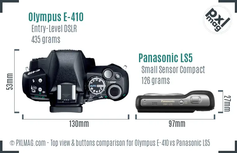 Olympus E-410 vs Panasonic LS5 top view buttons comparison