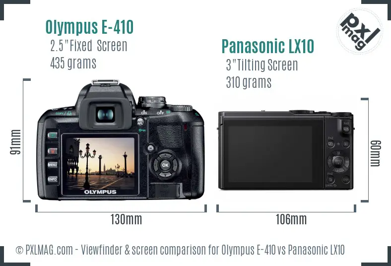 Olympus E-410 vs Panasonic LX10 Screen and Viewfinder comparison