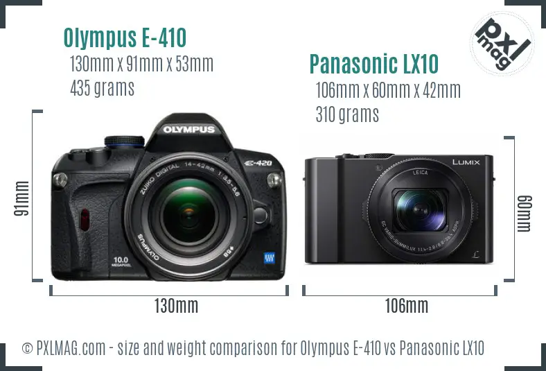 Olympus E-410 vs Panasonic LX10 size comparison