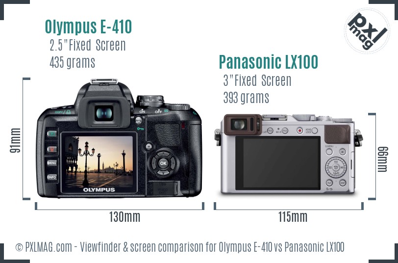 Olympus E-410 vs Panasonic LX100 Screen and Viewfinder comparison