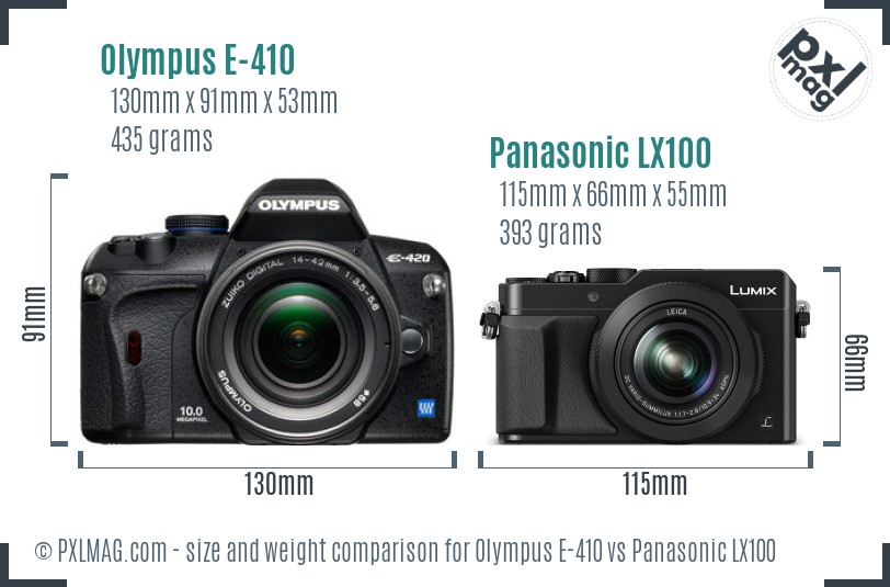 Olympus E-410 vs Panasonic LX100 size comparison