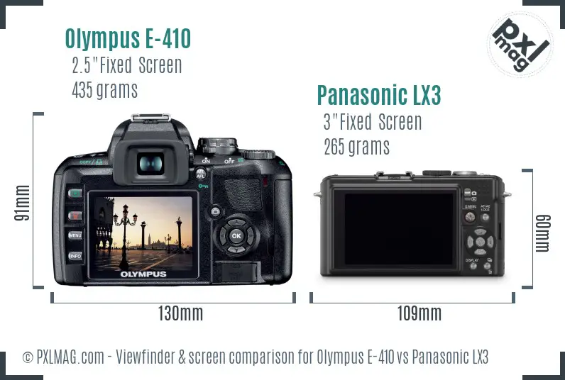 Olympus E-410 vs Panasonic LX3 Screen and Viewfinder comparison