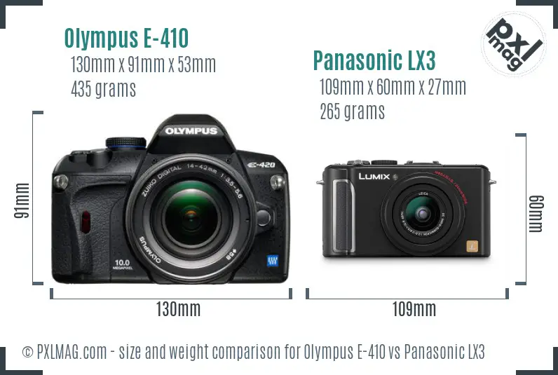 Olympus E-410 vs Panasonic LX3 size comparison