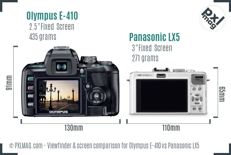 Olympus E-410 vs Panasonic LX5 Screen and Viewfinder comparison