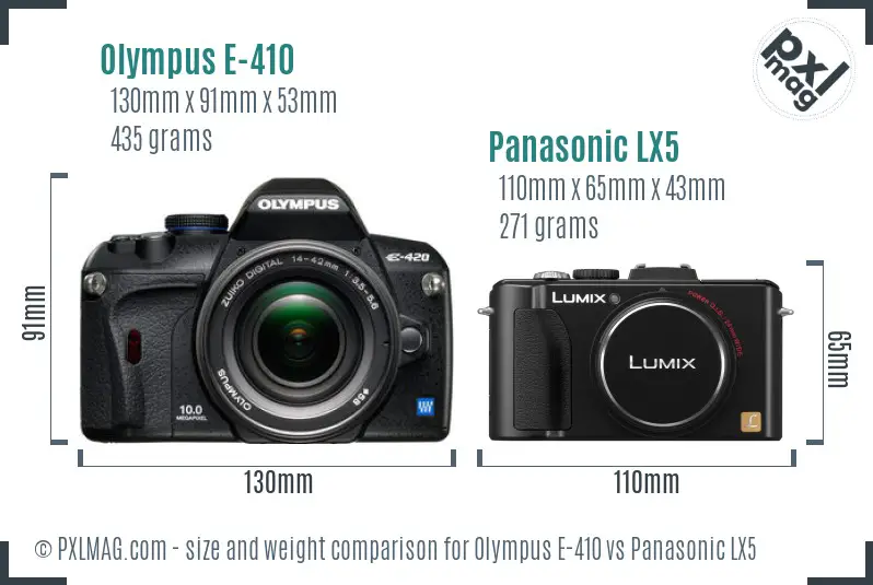 Olympus E-410 vs Panasonic LX5 size comparison