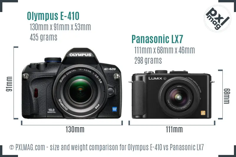 Olympus E-410 vs Panasonic LX7 size comparison