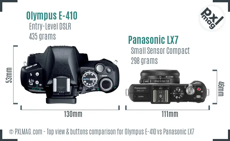 Olympus E-410 vs Panasonic LX7 top view buttons comparison