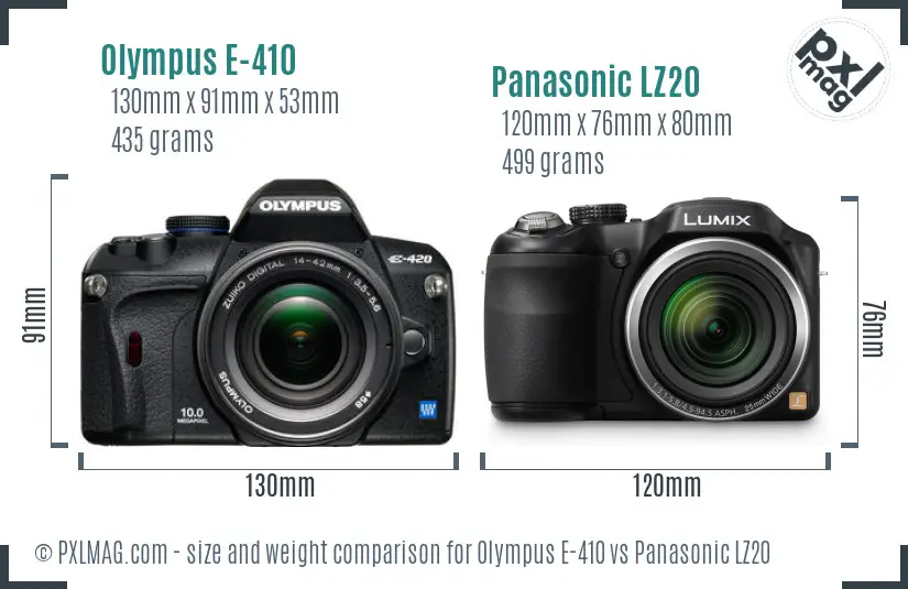 Olympus E-410 vs Panasonic LZ20 size comparison