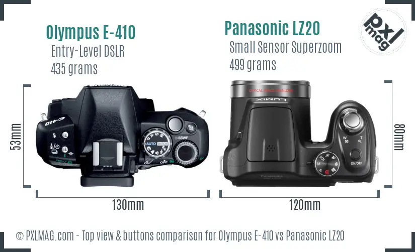 Olympus E-410 vs Panasonic LZ20 top view buttons comparison