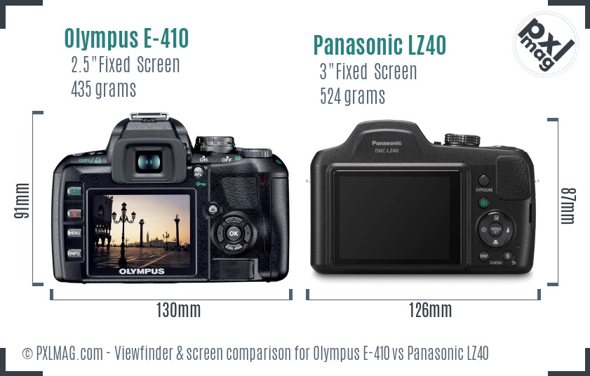 Olympus E-410 vs Panasonic LZ40 Screen and Viewfinder comparison