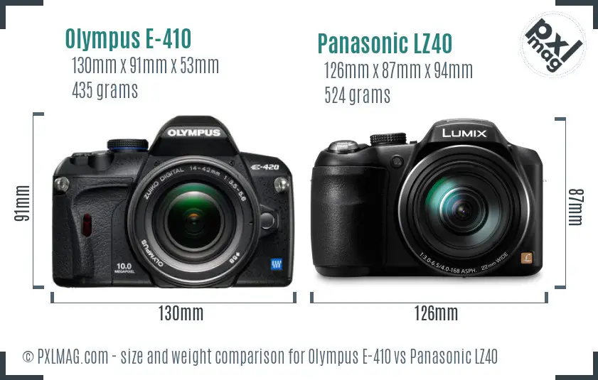 Olympus E-410 vs Panasonic LZ40 size comparison