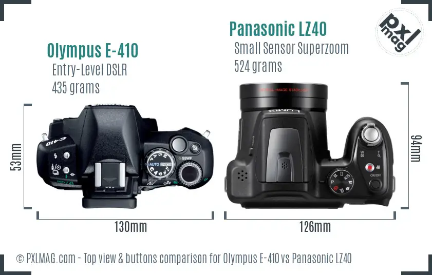 Olympus E-410 vs Panasonic LZ40 top view buttons comparison