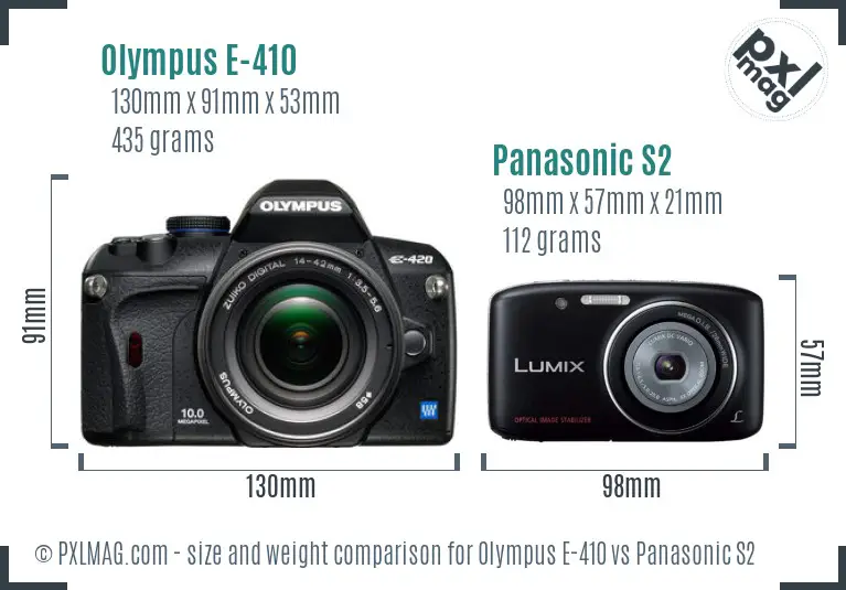 Olympus E-410 vs Panasonic S2 size comparison