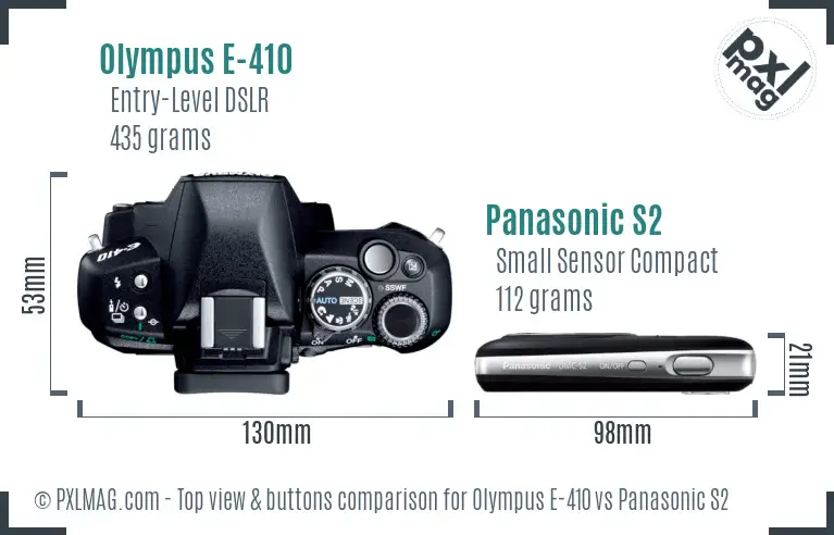 Olympus E-410 vs Panasonic S2 top view buttons comparison