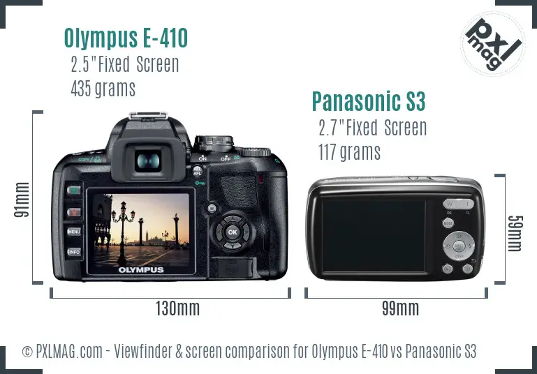 Olympus E-410 vs Panasonic S3 Screen and Viewfinder comparison Olympus E-410 vs Panasonic S3 Screen and Viewfinder comparison