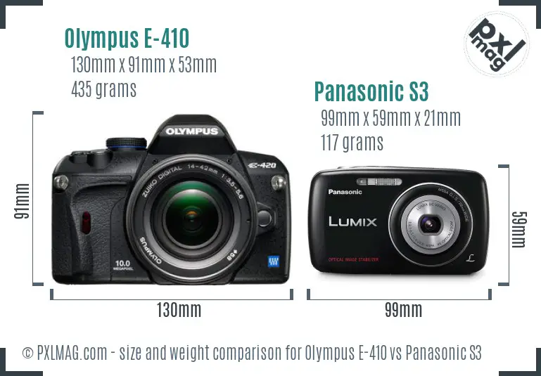 Olympus E-410 vs Panasonic S3 size comparison Olympus E-410 vs Panasonic S3 size comparison