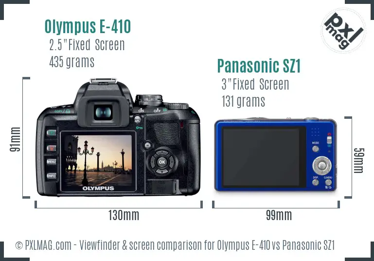 Olympus E-410 vs Panasonic SZ1 Screen and Viewfinder comparison