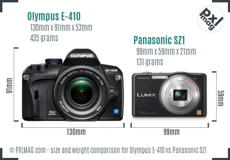 Olympus E-410 vs Panasonic SZ1 size comparison