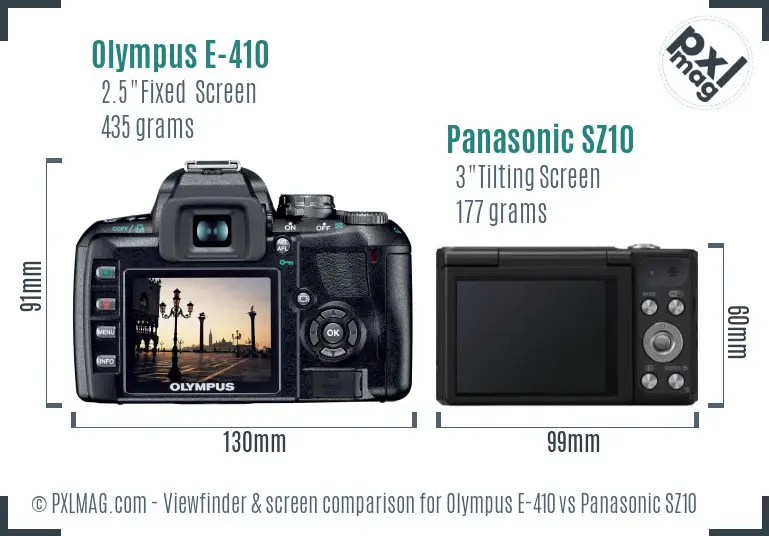 Olympus E-410 vs Panasonic SZ10 Screen and Viewfinder comparison