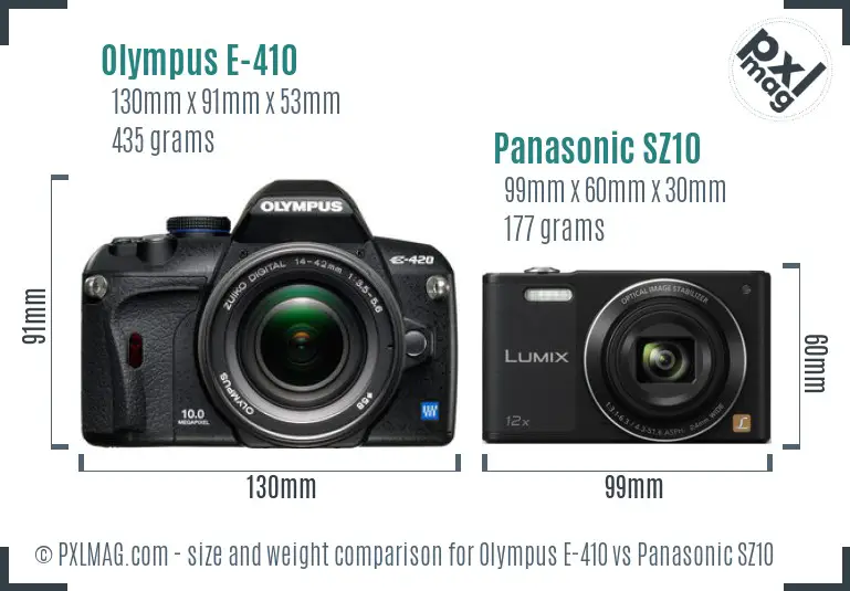 Olympus E-410 vs Panasonic SZ10 size comparison
