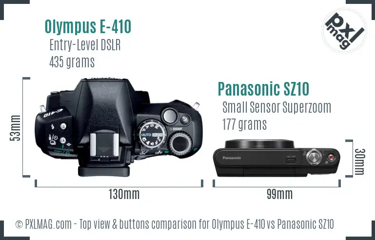 Olympus E-410 vs Panasonic SZ10 top view buttons comparison
